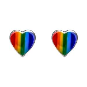 Rainbow Colored Heart Sterling Silver Stud Earrings